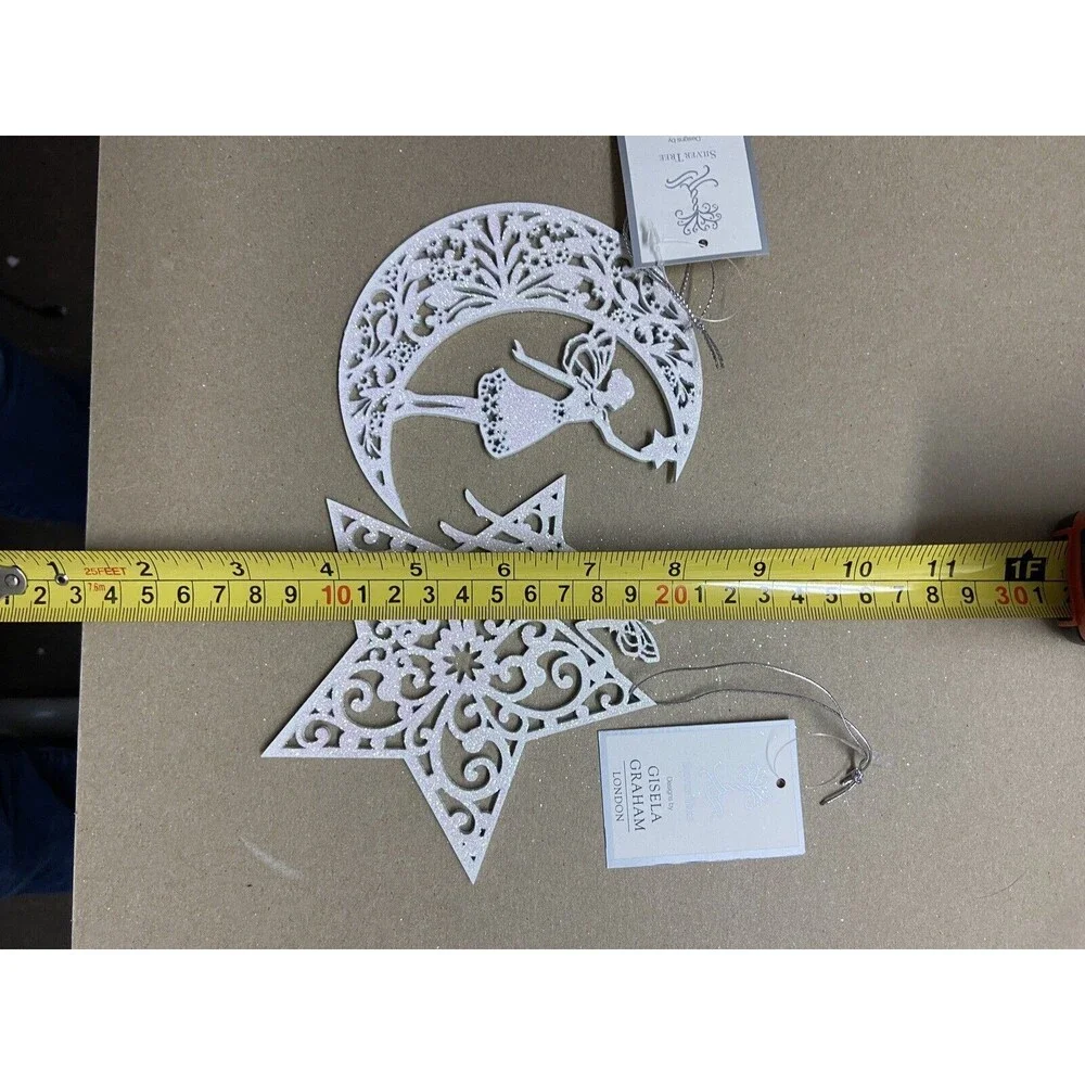 Gisela Graham London Christmas Ornaments Wooden Star and Moon Fairy Cutout Set